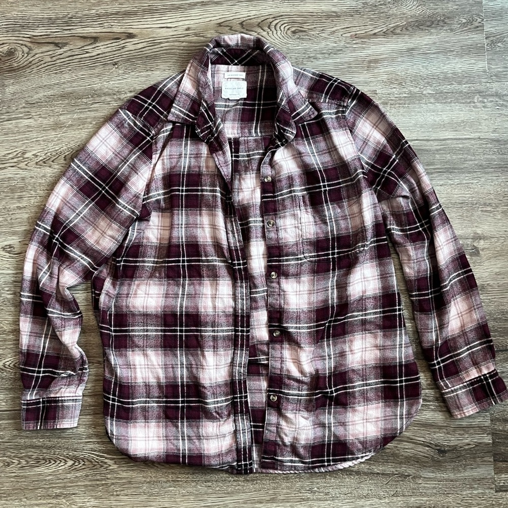 American Eagle Outfitters Plaid Shirt - Burgundy and White